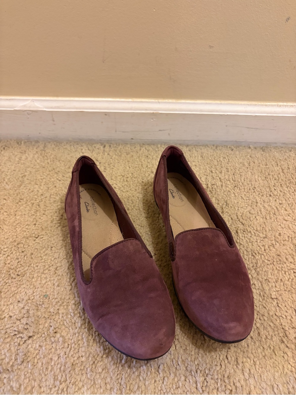 Clarks Women's Burgundy Suede Slip-On Loafers